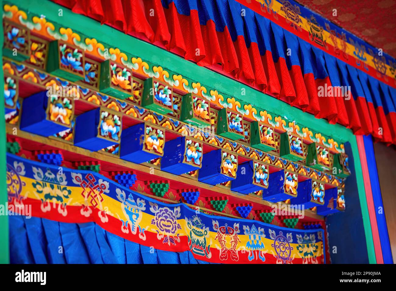 Tibetan painted roofs of a Tibetan Buddhist monastery Stock Photo Alamy