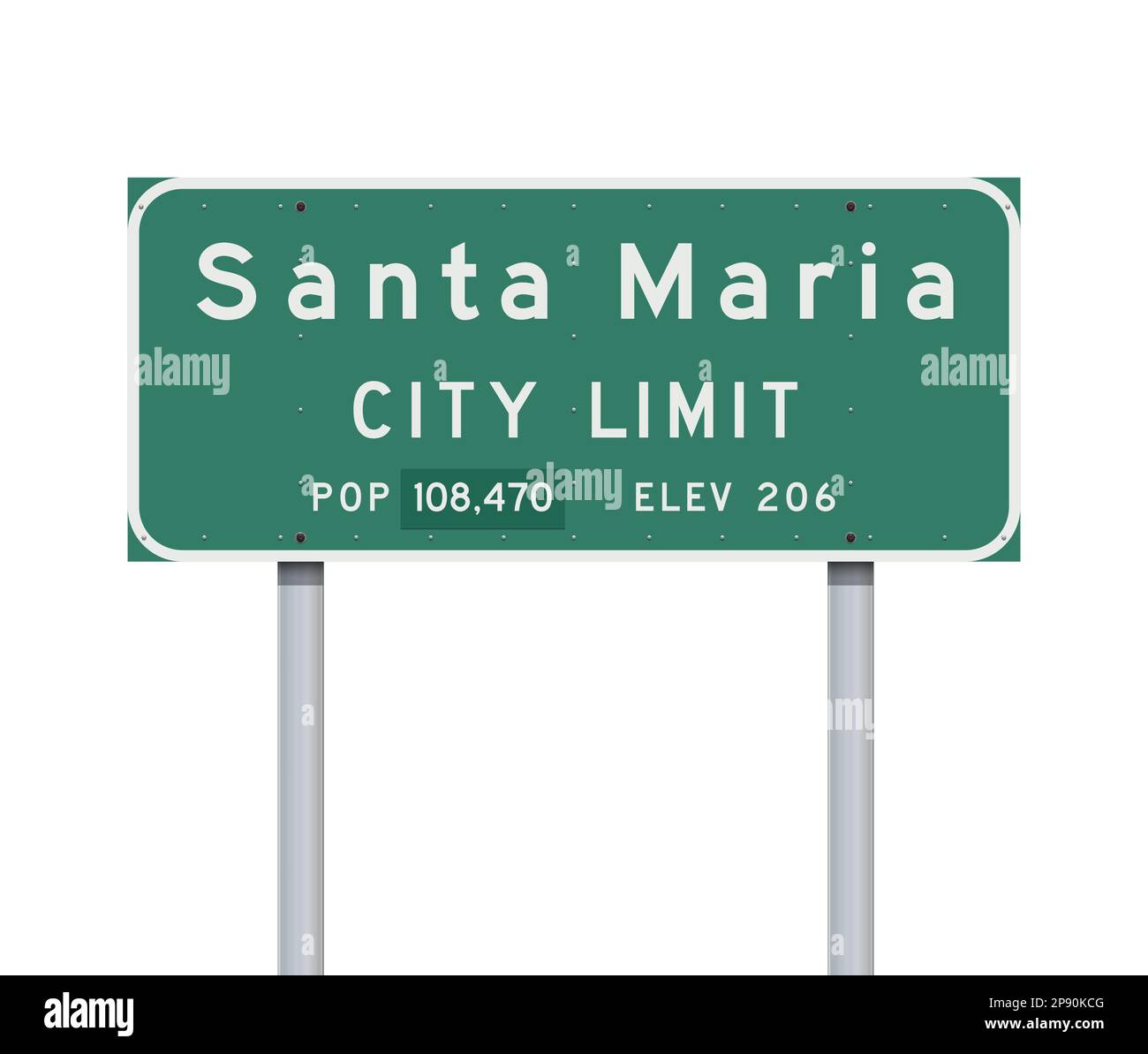 Vector illustration of the Santa Maria (California) City Limit green road sign on metallic posts Stock Vector