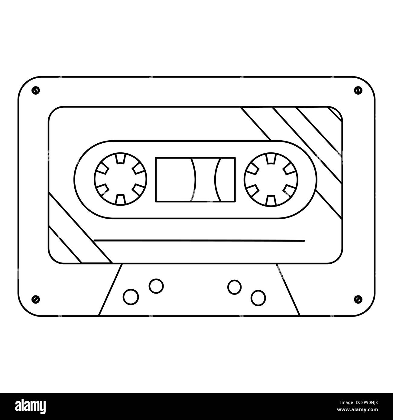 Retro audio cassette tape, doodle style flat vector outline