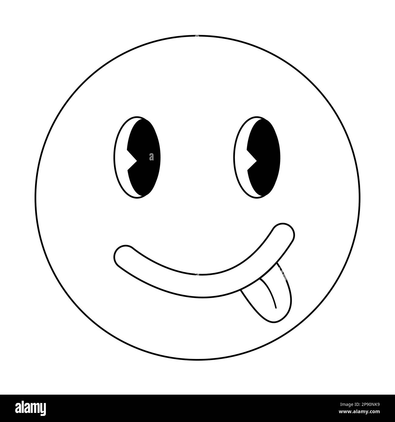 Retro style smiling emoticon with tongue, doodle style flat vector ...