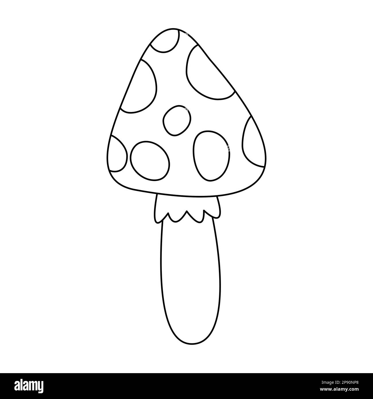 Mushroom with dots, Amanita poisonous, doodle style flat vector outline illustration for kids coloring book Stock Vector