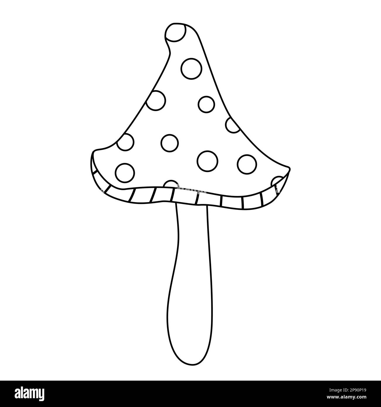 Poison mushroom with dots, doodle style flat vector outline illustration for kids coloring book Stock Vector