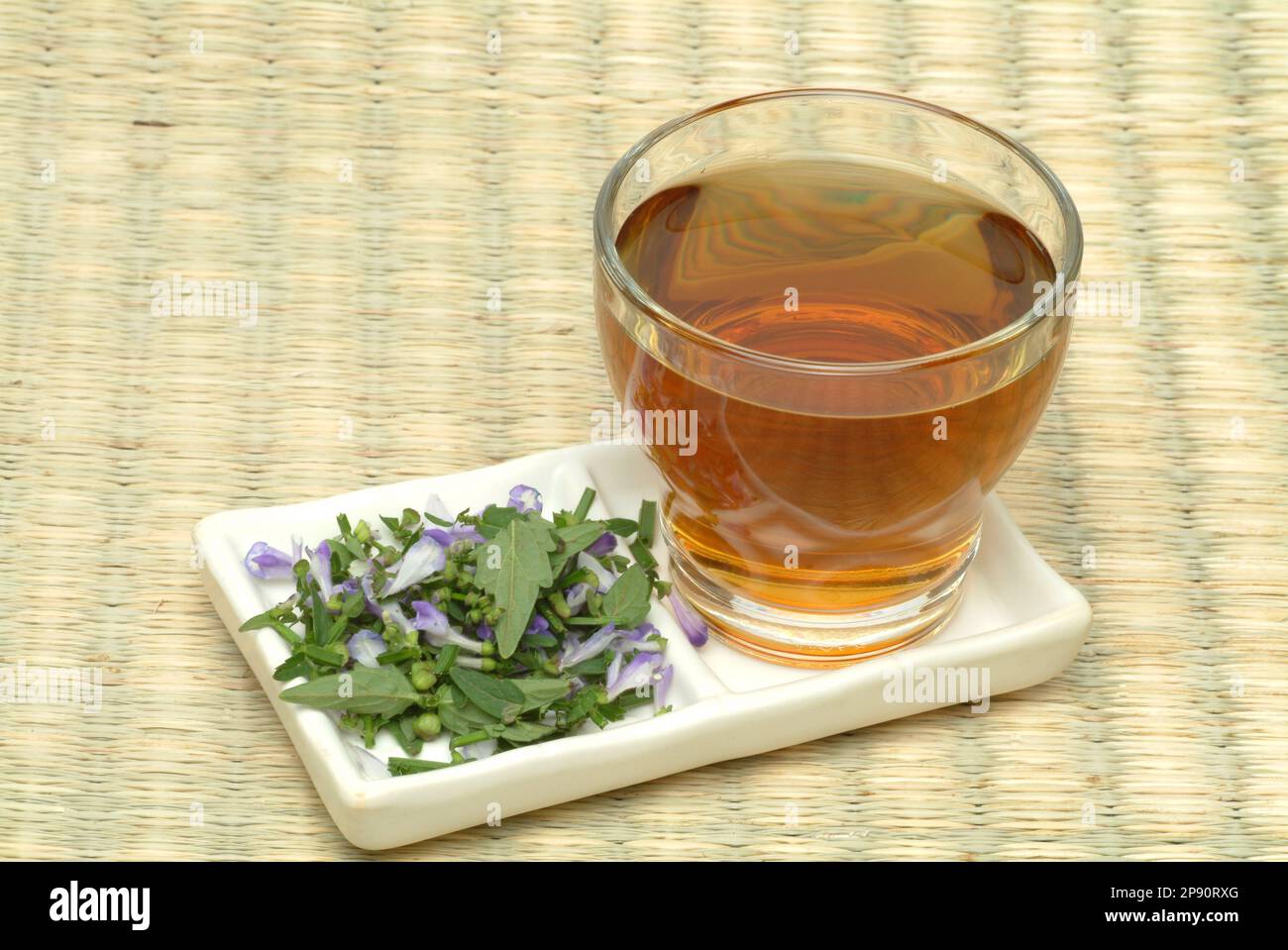 Tee aus Helmkraut, Heilpflanze, medizinische Verwendung, TCM, traditionelles chinesisches Heilmittel, Chinamedizin,  Heiltee, Kräutertee, Ban Zhi Lian Stock Photo