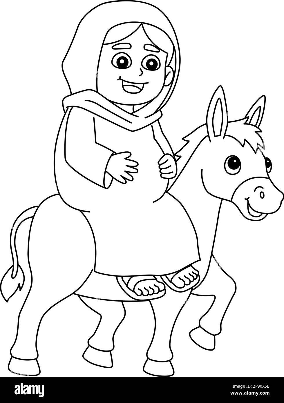 Mary and the Donkey Isolated Coloring Page  Stock Vector