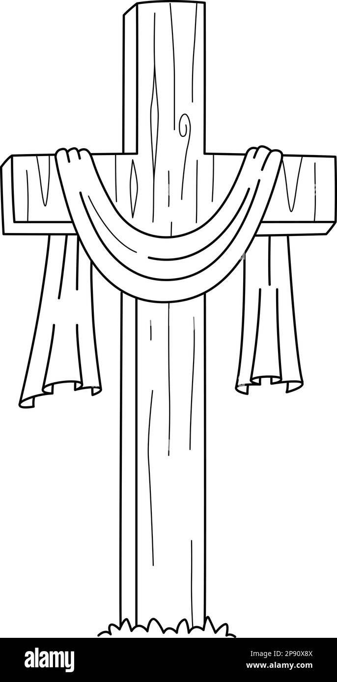 Cross in Calvary Isolated Coloring Page for Kids Stock Vector