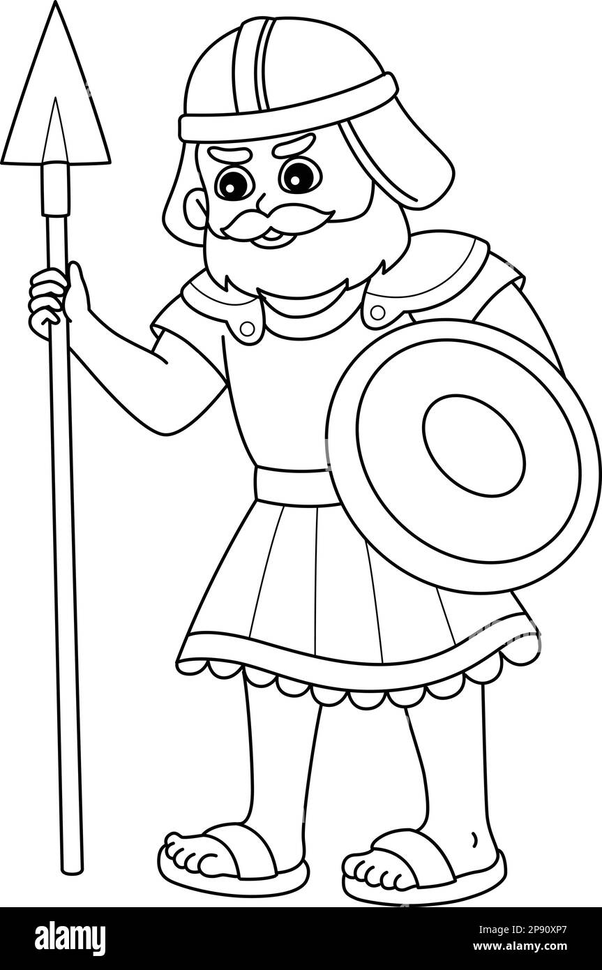 Goliath with Spear Isolated Coloring Page for Kids Stock Vector