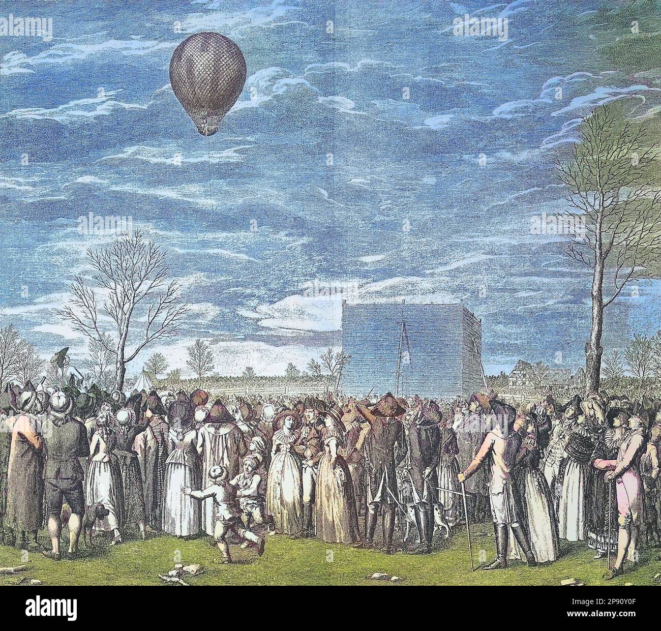 Ballonfahrt in Nürnberg, Deutschland, von Jean-Pierre Blanchard, 1753 - 1809, einem französischen Erfinder, der als Pionier der Ballonfahrt bekannt ist, Historisch, digital restaurierte Reproduktion von einer Vorlage aus dem 19. Jahrhundert Stock Photo