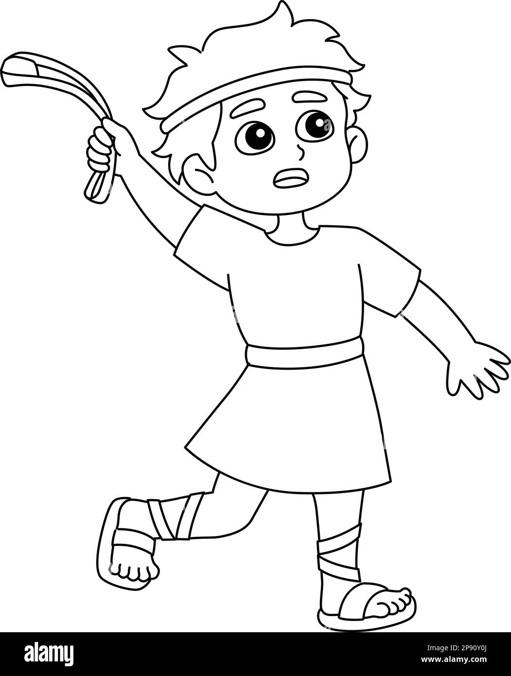 David Throwing Stone Isolated Coloring Page  Stock Vector
