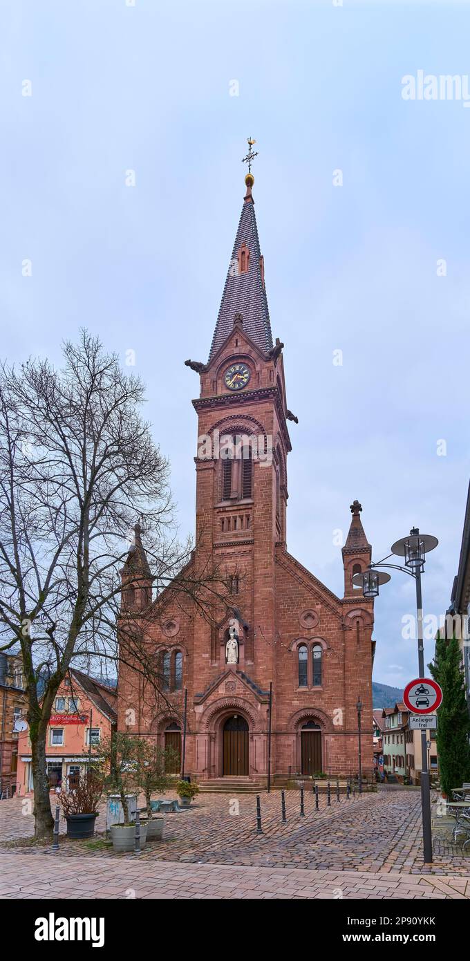 The neo-Romanesque Catholic Parish Church of St. John Nepomuk in the town of Neckargemünd, Baden-Württemberg, Germany, Europe. Stock Photo