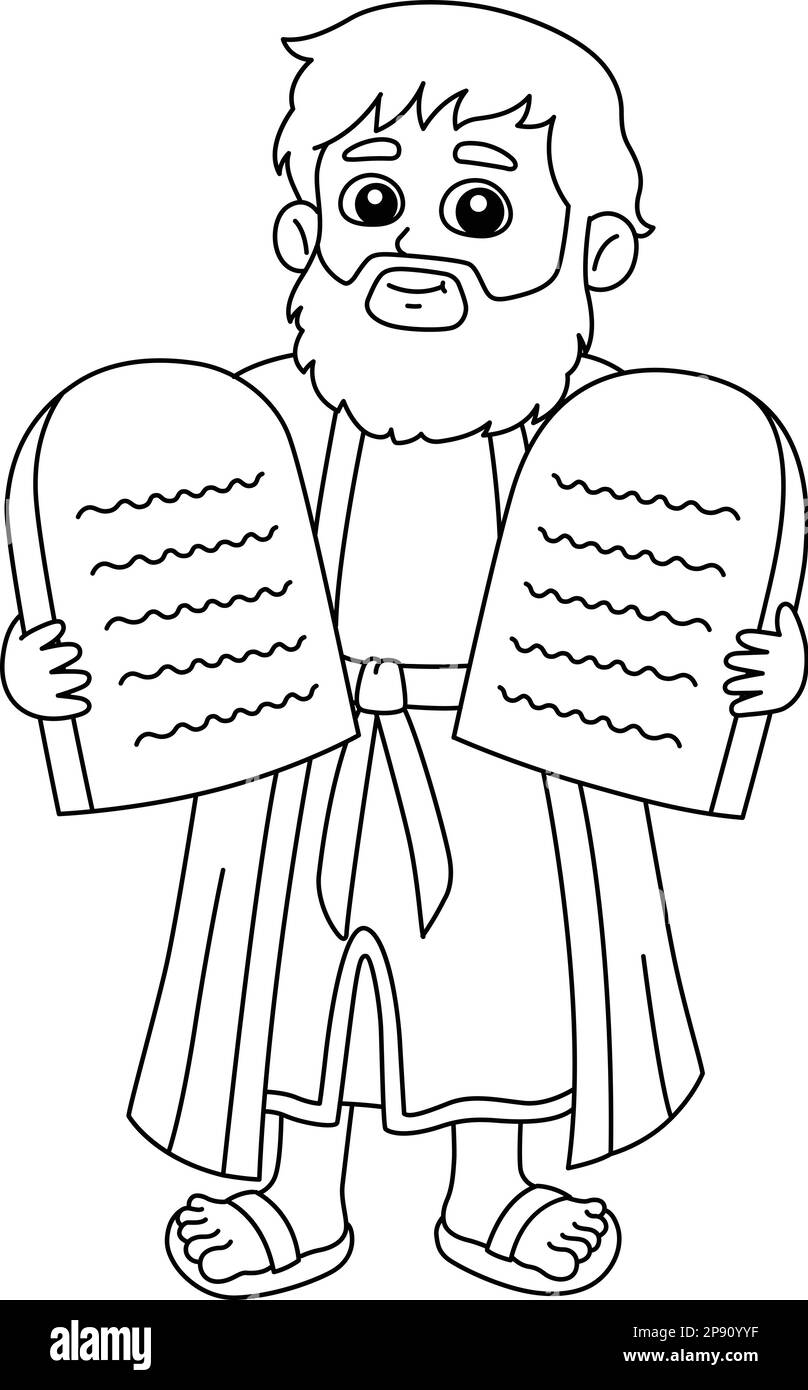 Moses with 10 commandments Isolated Coloring Page Stock Vector