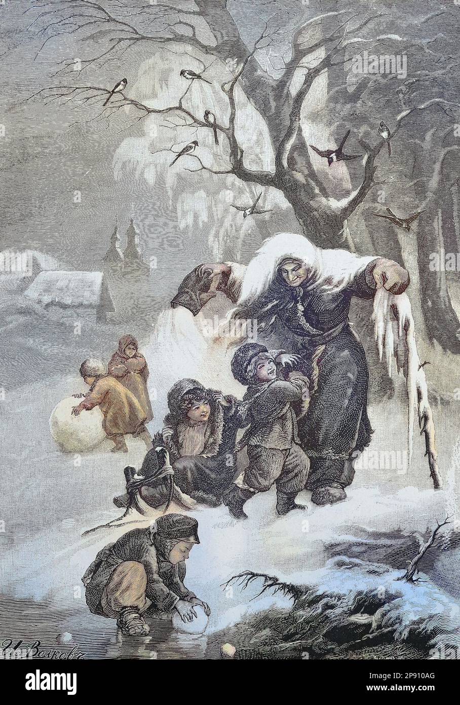  Das Erscheinen des Winters, symbolische Darstellung eines Frau Holle 