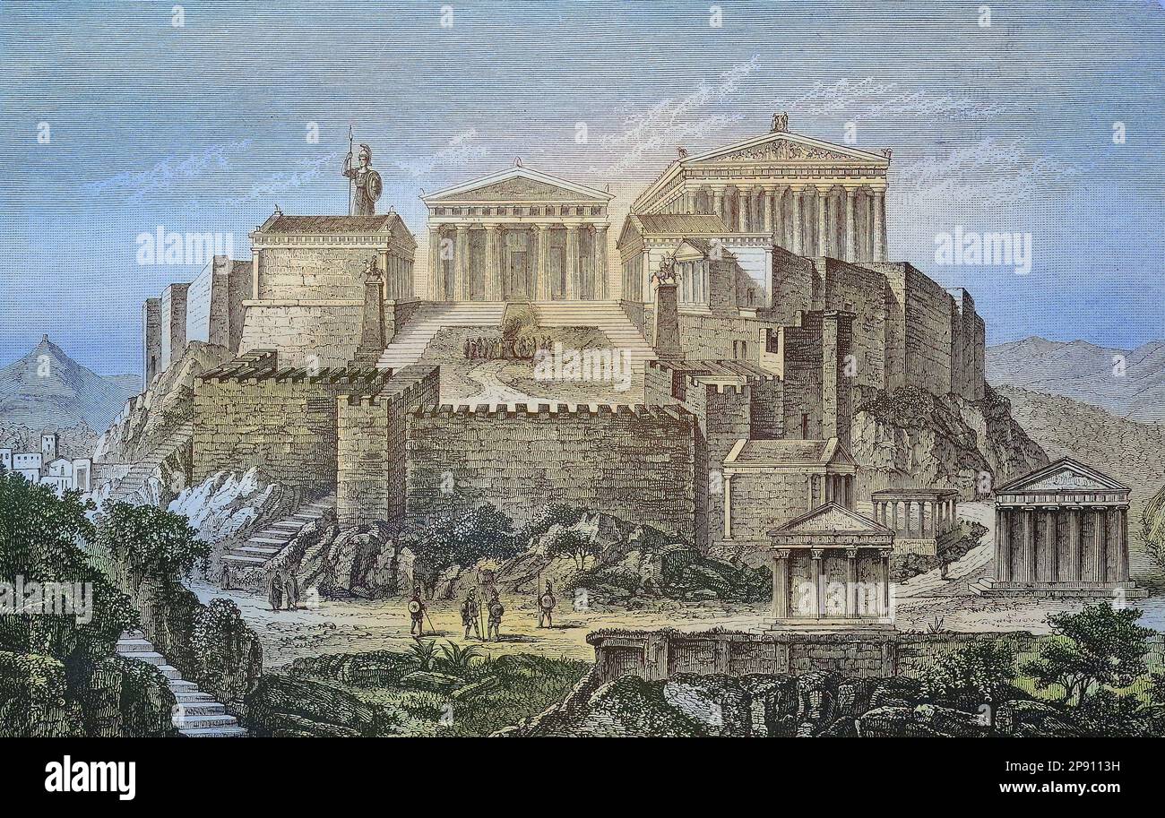 Die Akropolis in Athen, Griechenland, zu Zeiten des Perikles, ca 430 BC, Historisch, digital restaurierte Reproduktion von einer Vorlage aus dem 19. Jahrhundert Stock Photo