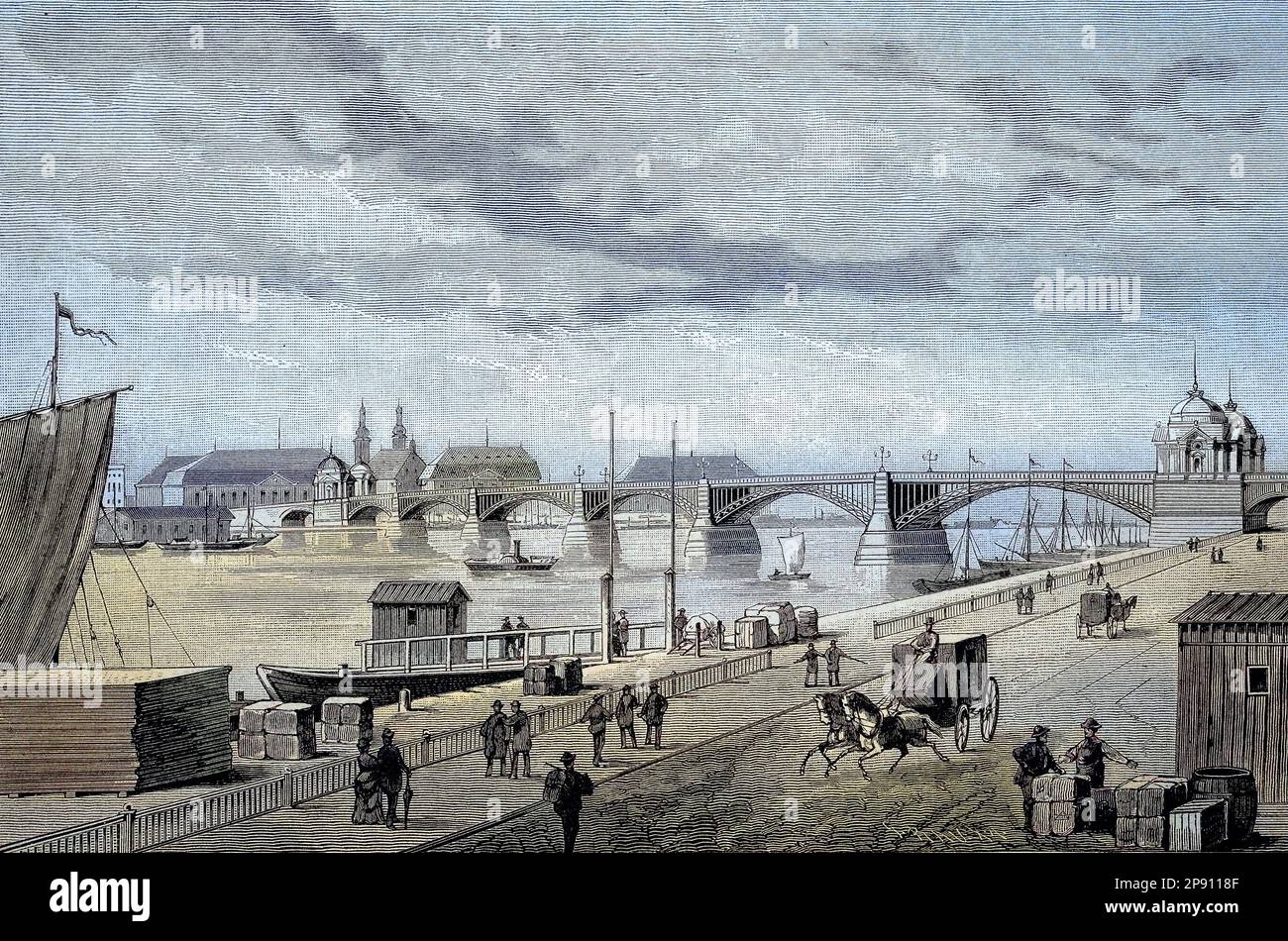 Die neue Rheinbrücke bei Mainz, 1885, Deutschland, Historisch, digital restaurierte Reproduktion von einer Vorlage aus dem 19. Jahrhundert Stock Photo