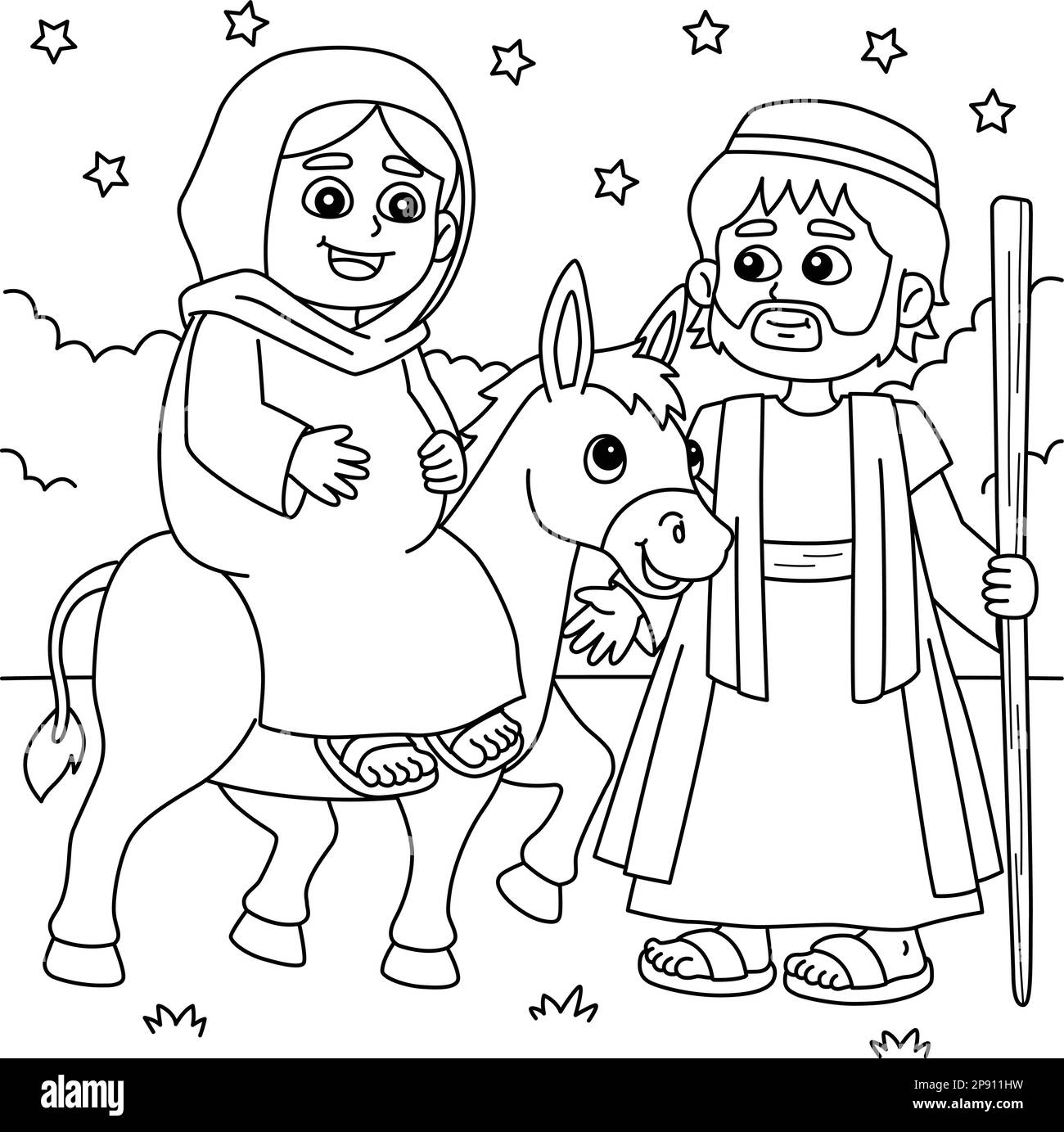 Christian Mary and Joseph Coloring Page for Kids Stock Vector