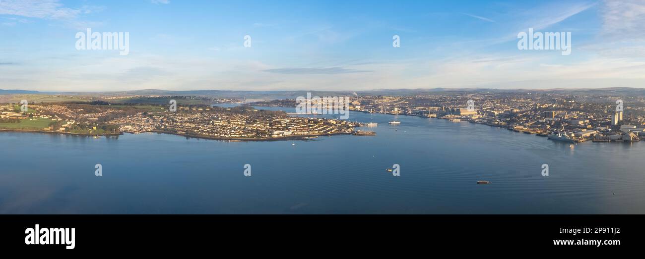 Torpoint, Cornwall - Drone Aerial Panoramic Photo Stock Photo