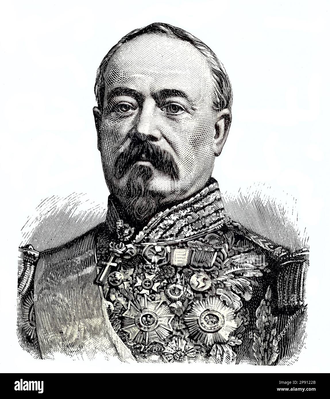 Francois Achille Bazaine, 1811 - 1888, war ein französischer General und ab 1864 Marschall von Frankreich, der die letzte organisierte französische Armee während des Deutsch-Französischen Krieges an Preußen auslieferte. Situation aus der Zeit des Deutsch-Französischen Krieges, 1870-1871, Historisch, digital restaurierte Reproduktion von einer Vorlage aus dem 19. Jahrhundert Stock Photo