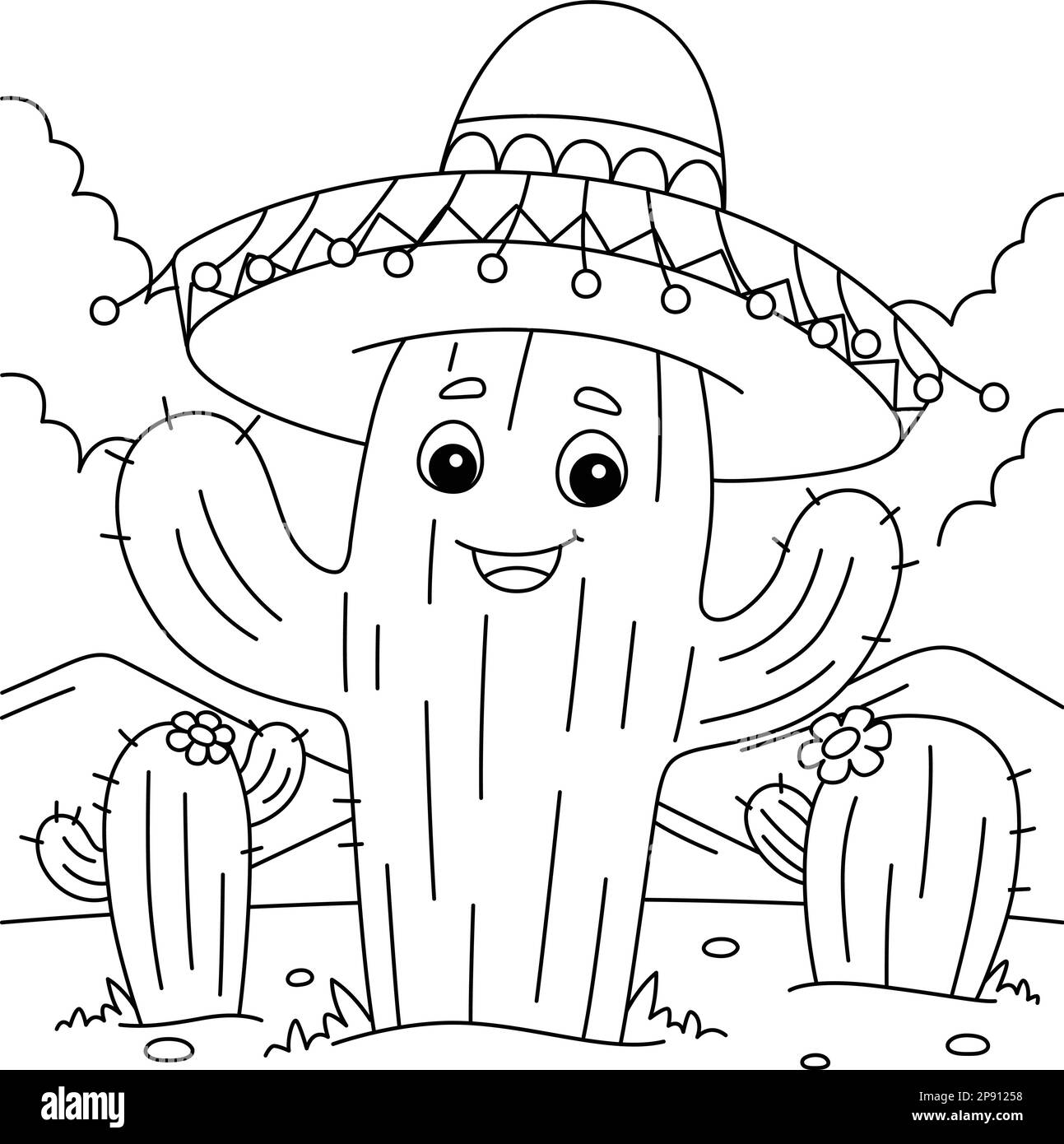 Cinco de Mayo Cactus Coloring Page for Kids Stock Vector Image & Art - Alamy