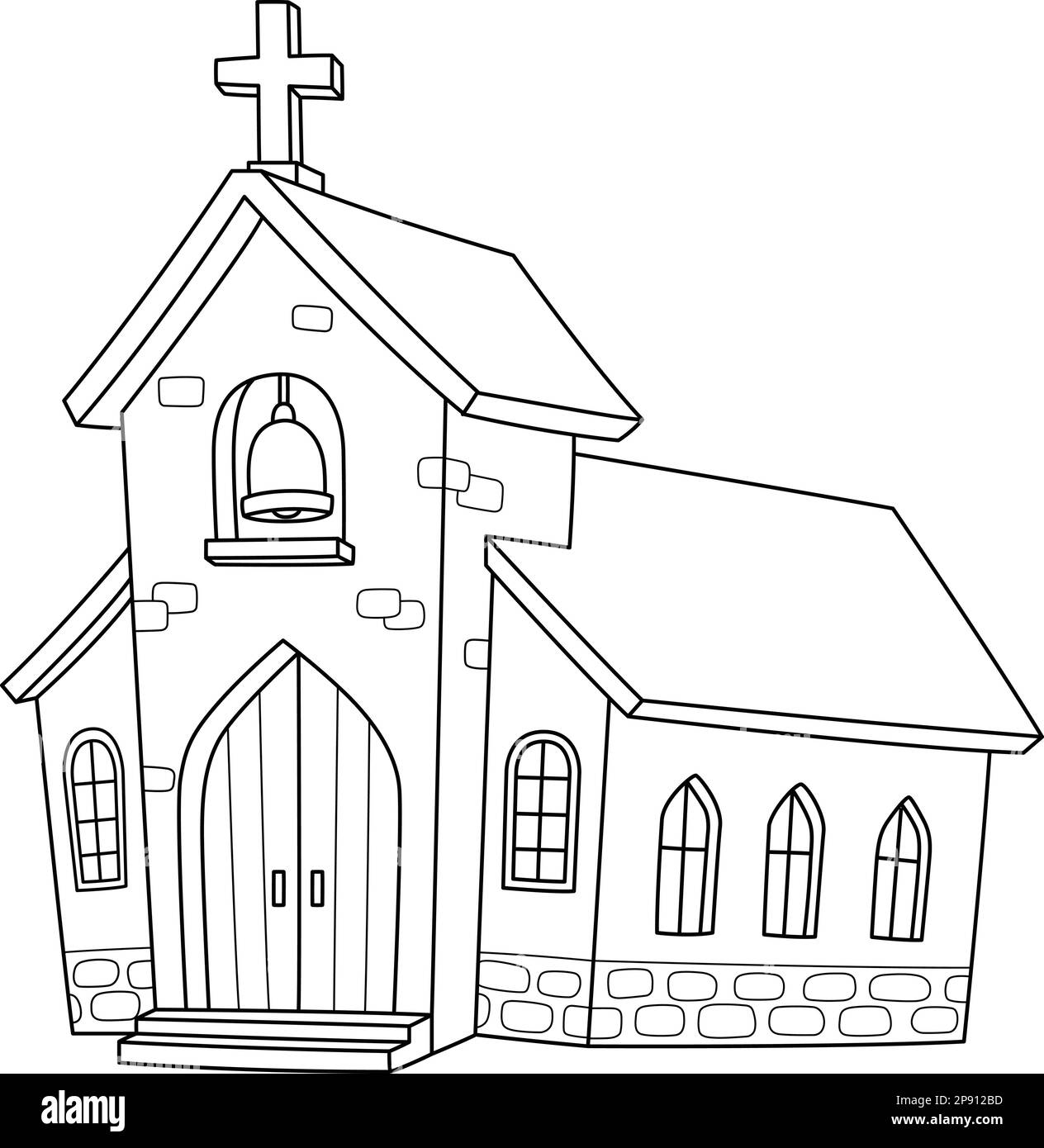 Christian Church Isolated Coloring Page for Kids Stock Vector Image ...
