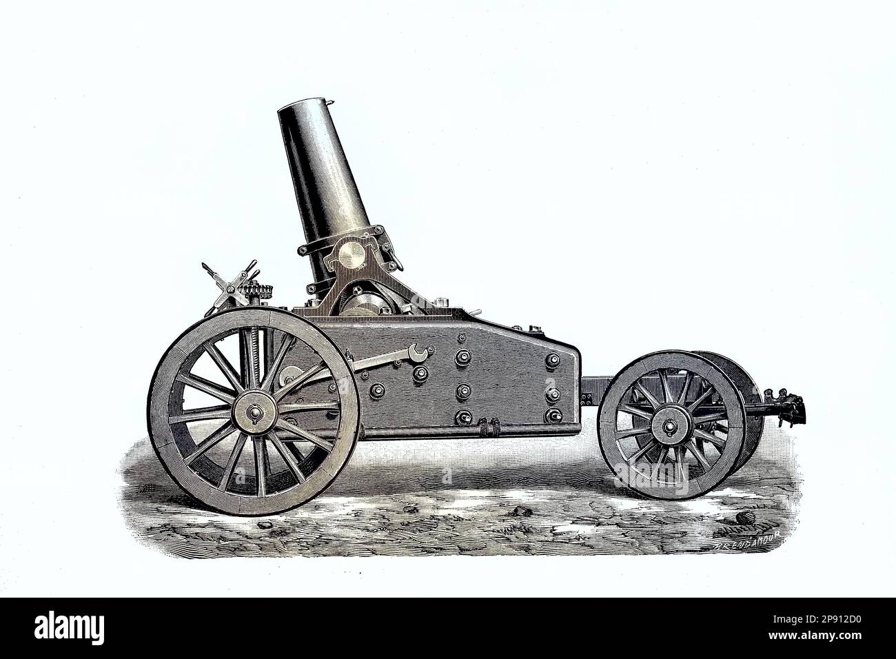 Die 21 cm Mörser 18 ist eine Haubitze, 1870, die im Deutsch-Französischen Krieg 1870 - 1871 eingesetzt wurde, Historisch, digital restaurierte Reproduktion von einer Vorlage aus dem 19. Jahrhundert Stock Photo