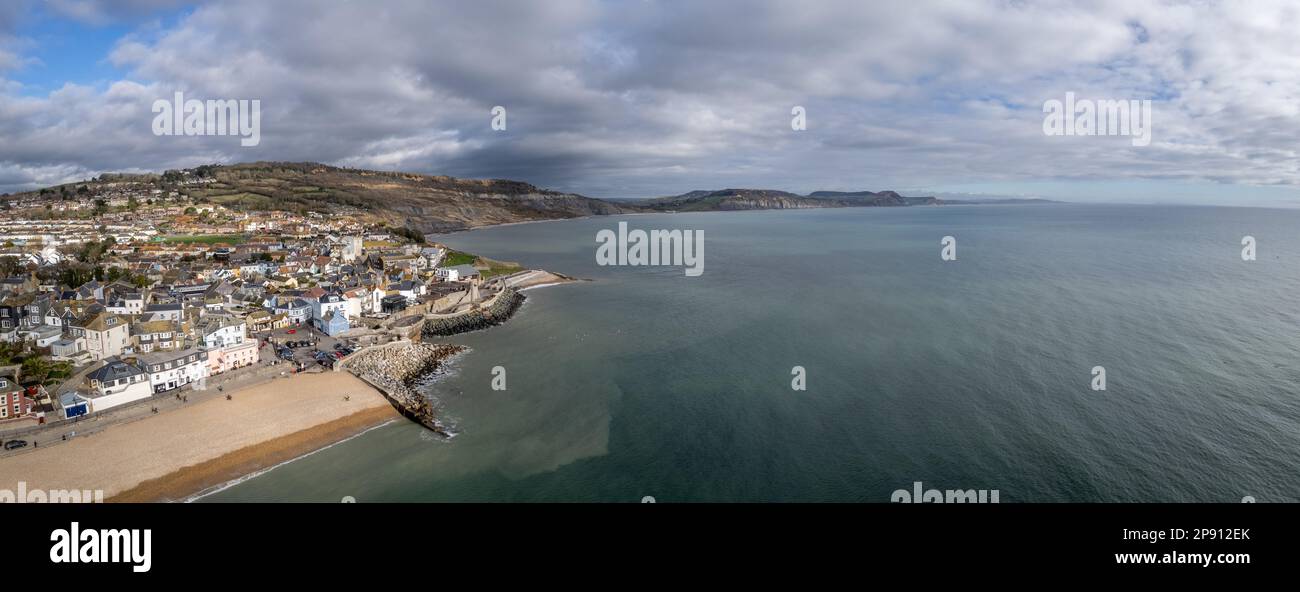 Lyme Regis, Dorset Drone Aerial Panoramic Photo Stock Photo