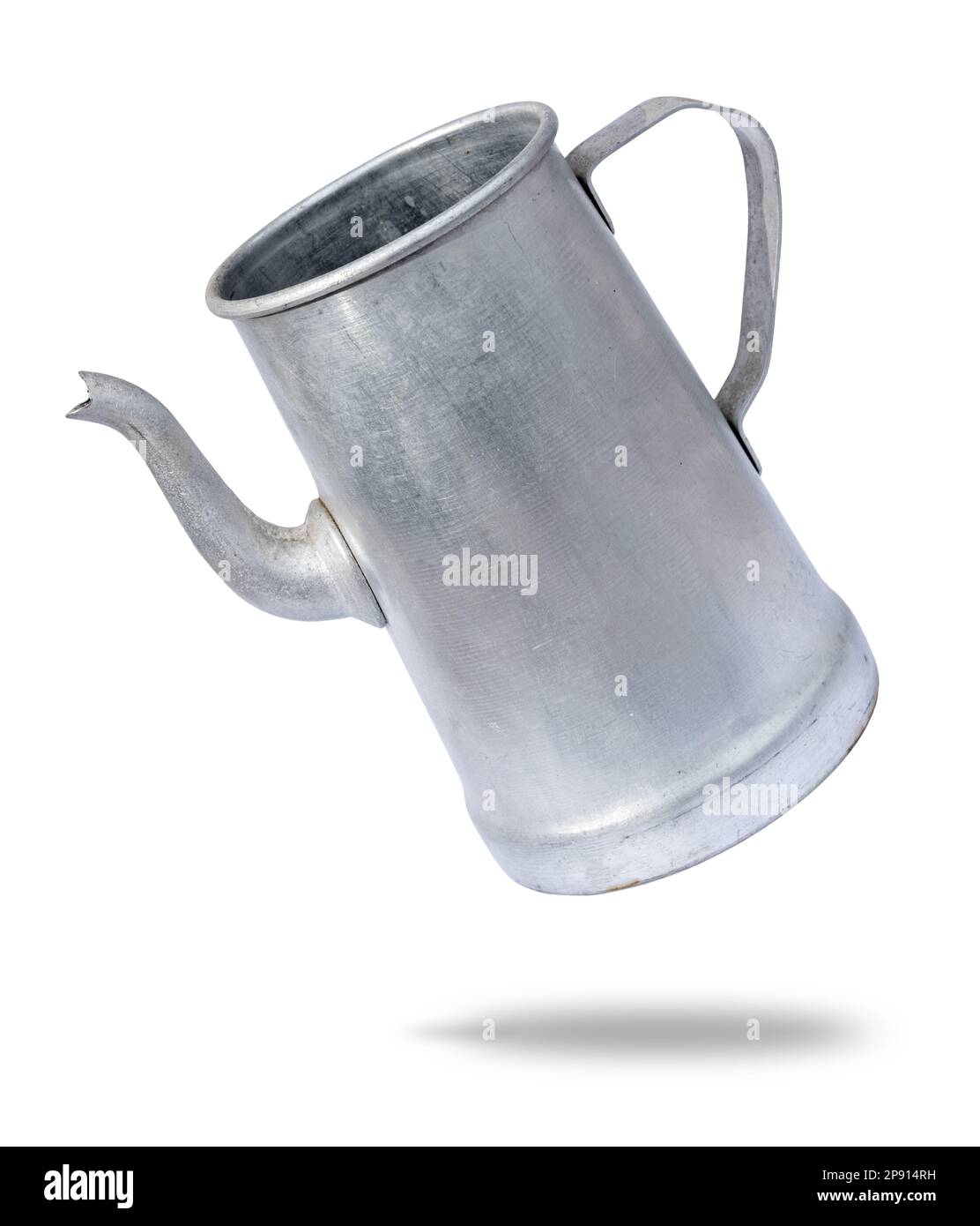 Old aluminium coffee pitcher or milk jug isolated on white con clipping path incluso Stock Photo