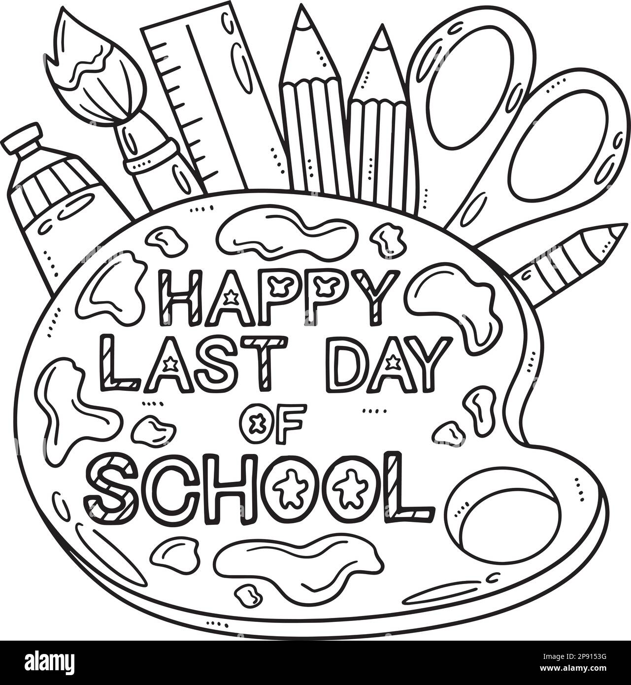 Happy Last Day of School Isolated Coloring Page Stock Vector Image