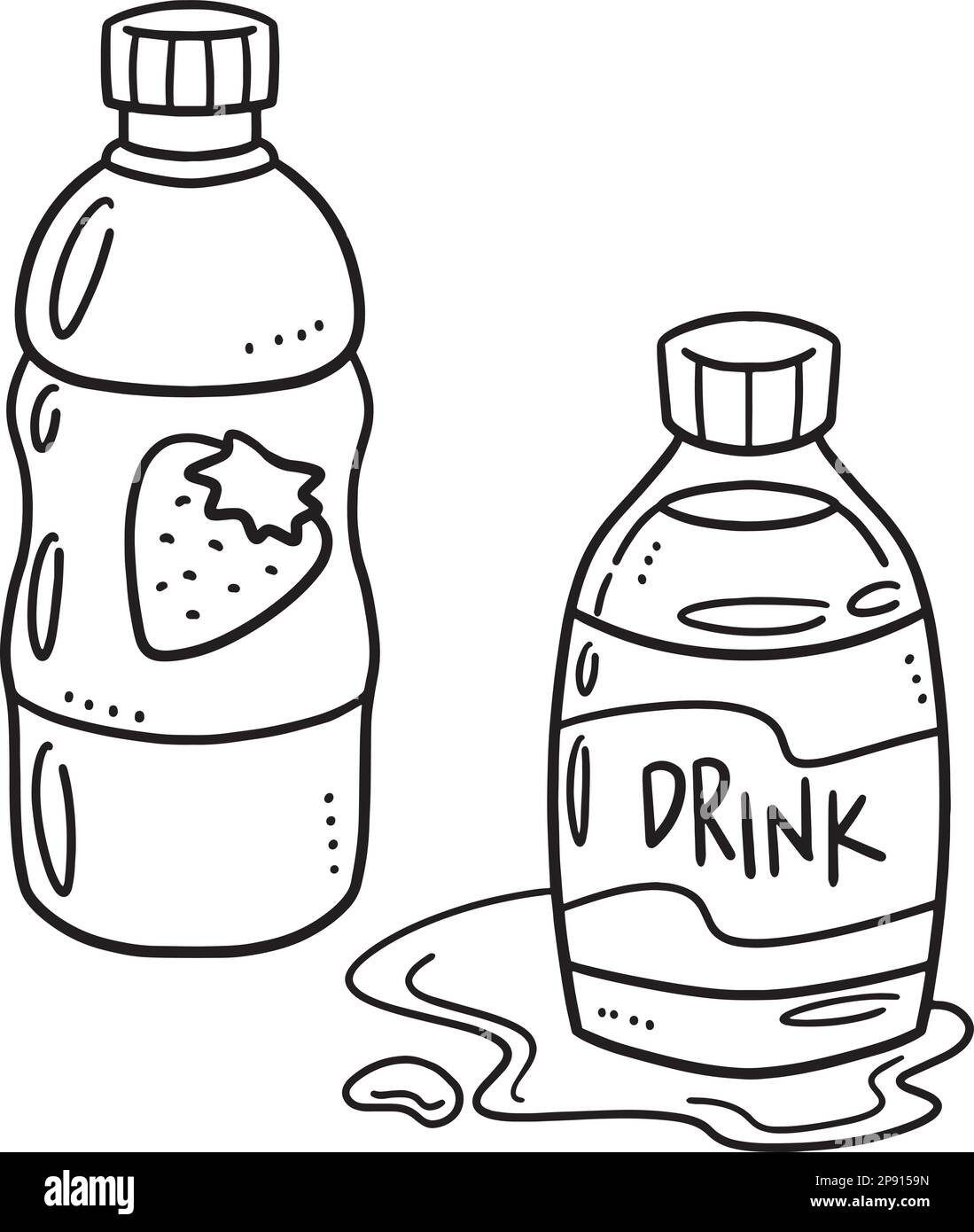 Bottled Water and Juice Isolated Coloring Page  Stock Vector