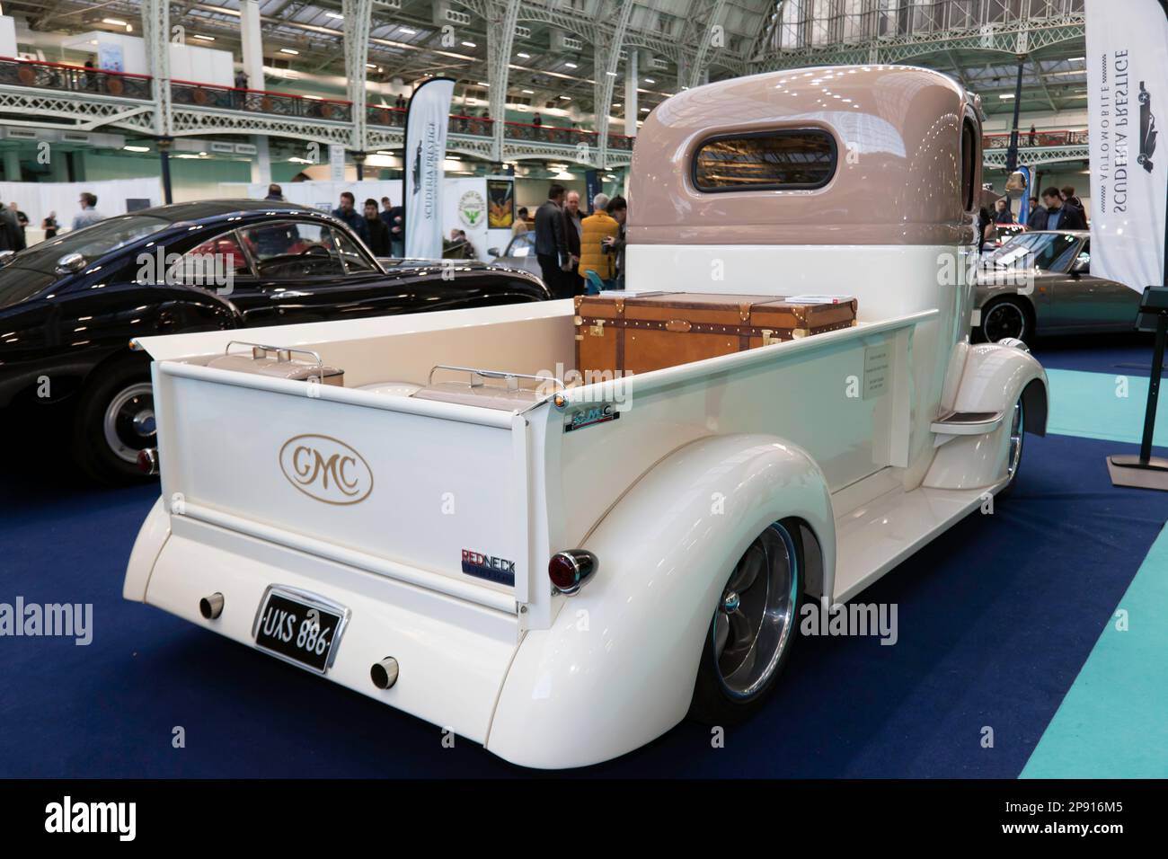 Three-quarters Rear View of a  1947, Chevrolet GMC Custom Cab Over, on display at the 2023 London Classic Car Show Stock Photo