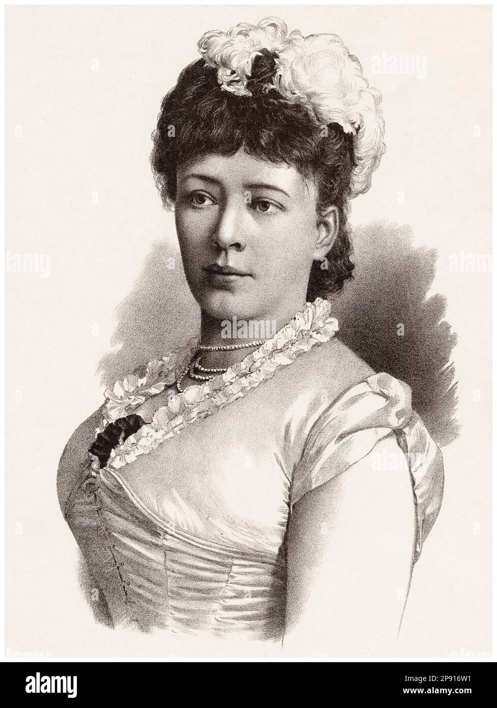 Bertha von Suttner (1843-1914), Austrian-Bohemian pacifist and novelist, first woman to be awarded the Nobel Peace Prize, portrait drawing by Jos. Eberle & Co, 1890 Stock Photo