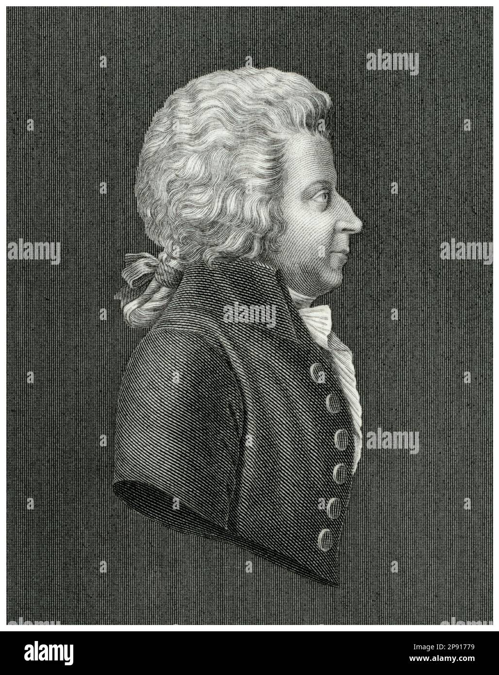 Wolfgang Amadeus Mozart (1756-1791), Composer, portrait engraving by unknown artist, before 1899 Stock Photo