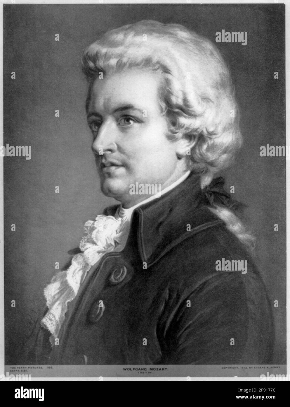 Wolfgang Amadeus Mozart (1756-1791), Composer, portrait drawing by Eugene A Perry, circa 1913 Stock Photo