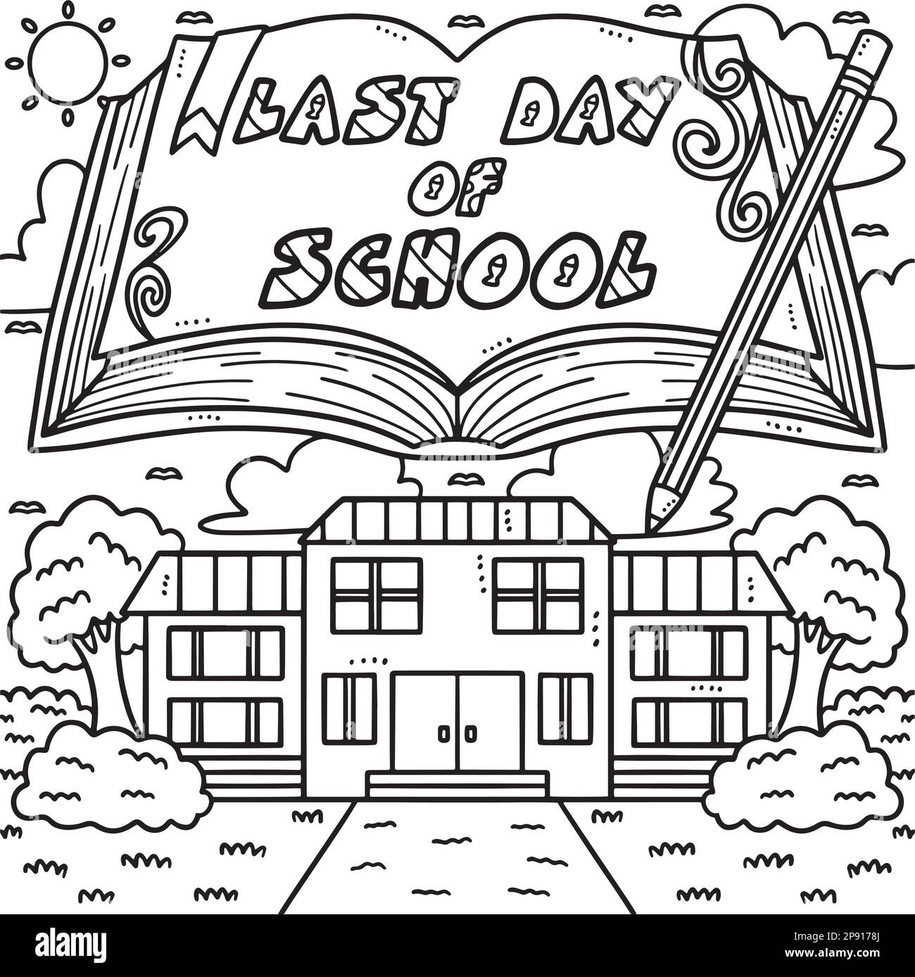 Last Day Of School Coloring Page For Kids Stock Vector Image Art Alamy