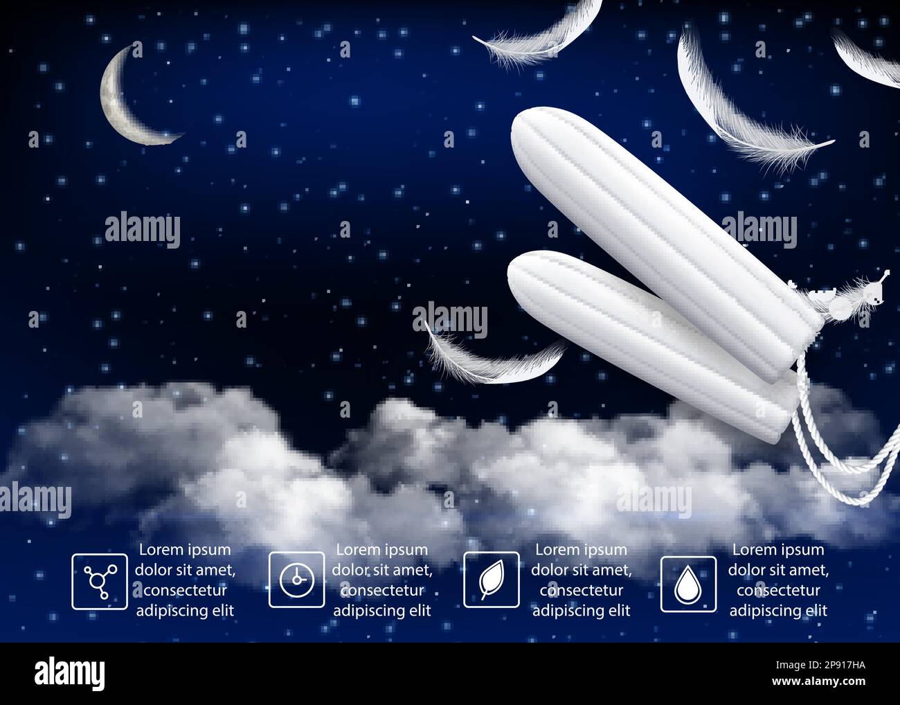 Night feminine hygiene tampons vector advertising poster design template Stock Vector