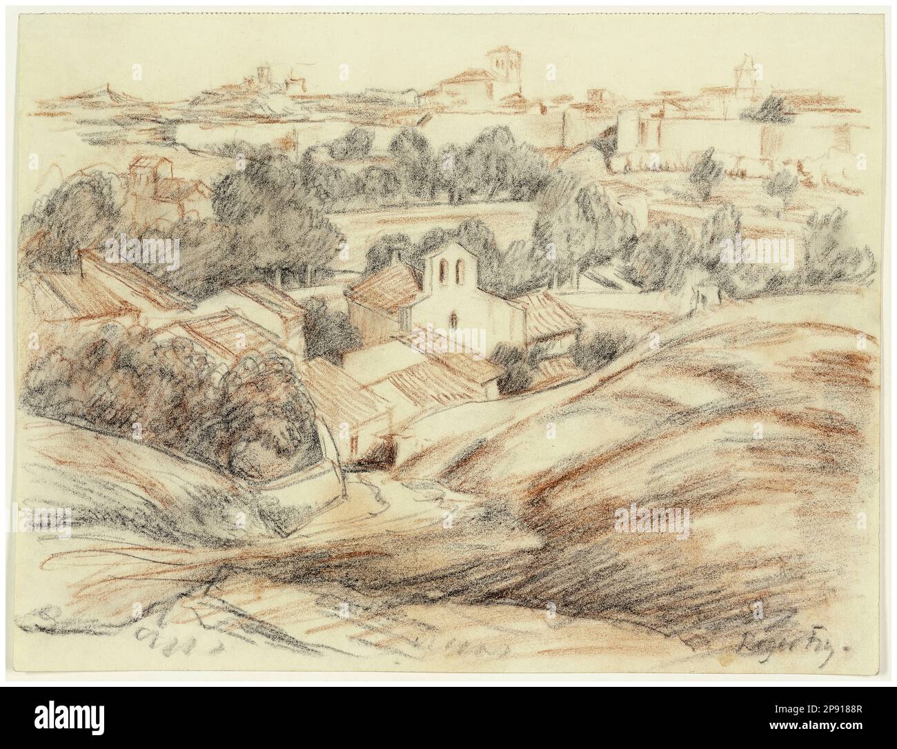 Roger Fry, Zamora from the West, landscape drawing in pastel, before 1934 Stock Photo