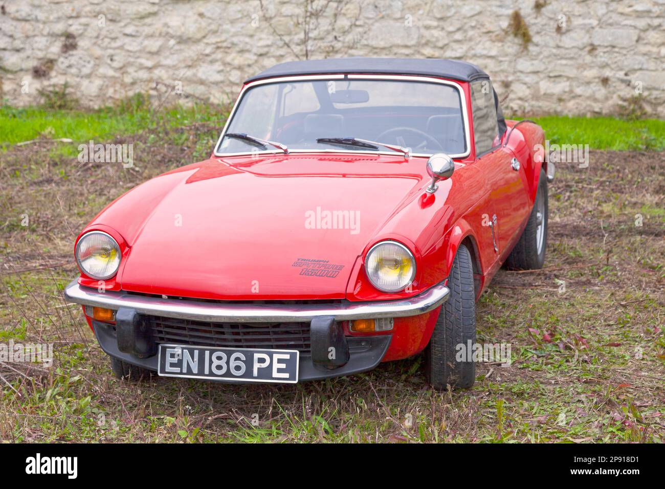 Luzarches, France - October 12 2019: The Triumph Spitfire is a small British two-seat sports car, introduced at the London Motor Show in 1962. The veh Stock Photo