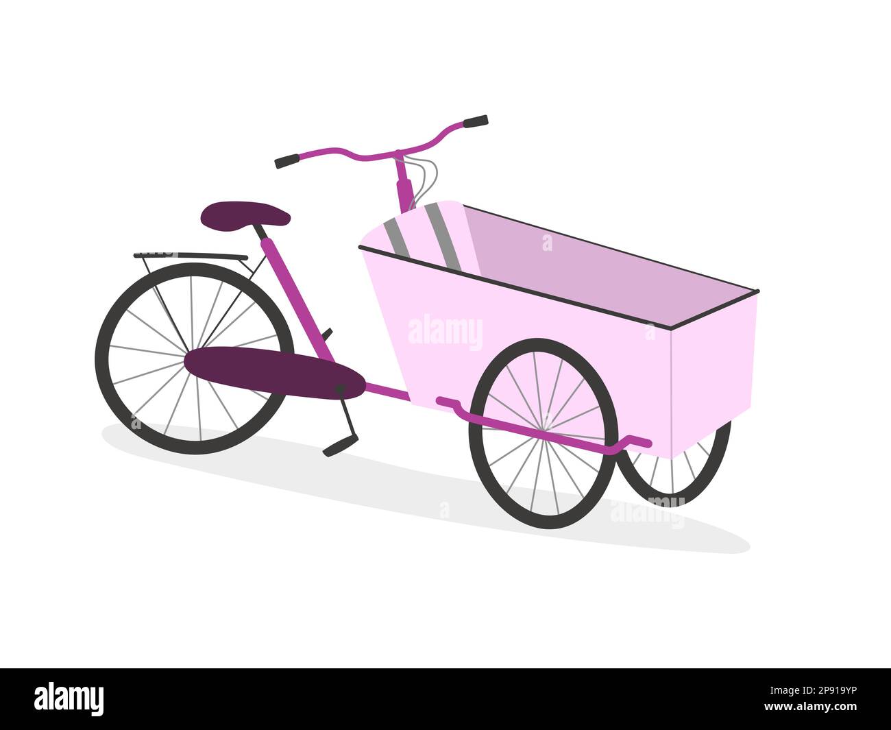 Parent cargo bike with three wheels, box bicycle. Pink cartoon