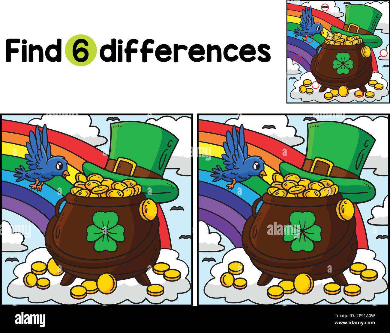 St. Patricks Day Pot Of Gold Find The Differences Stock Vector Image