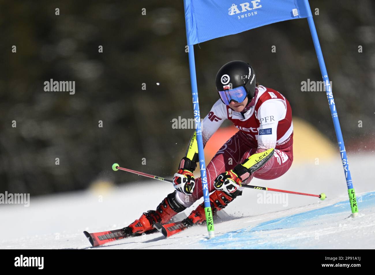 YEAR 20230310 Maryna Gasienica-Daniel, Poland, during the first run in the giant slalom competition in the World Cup, Åre.  Photo: Pontus Lundahl / TT Stock Photo
