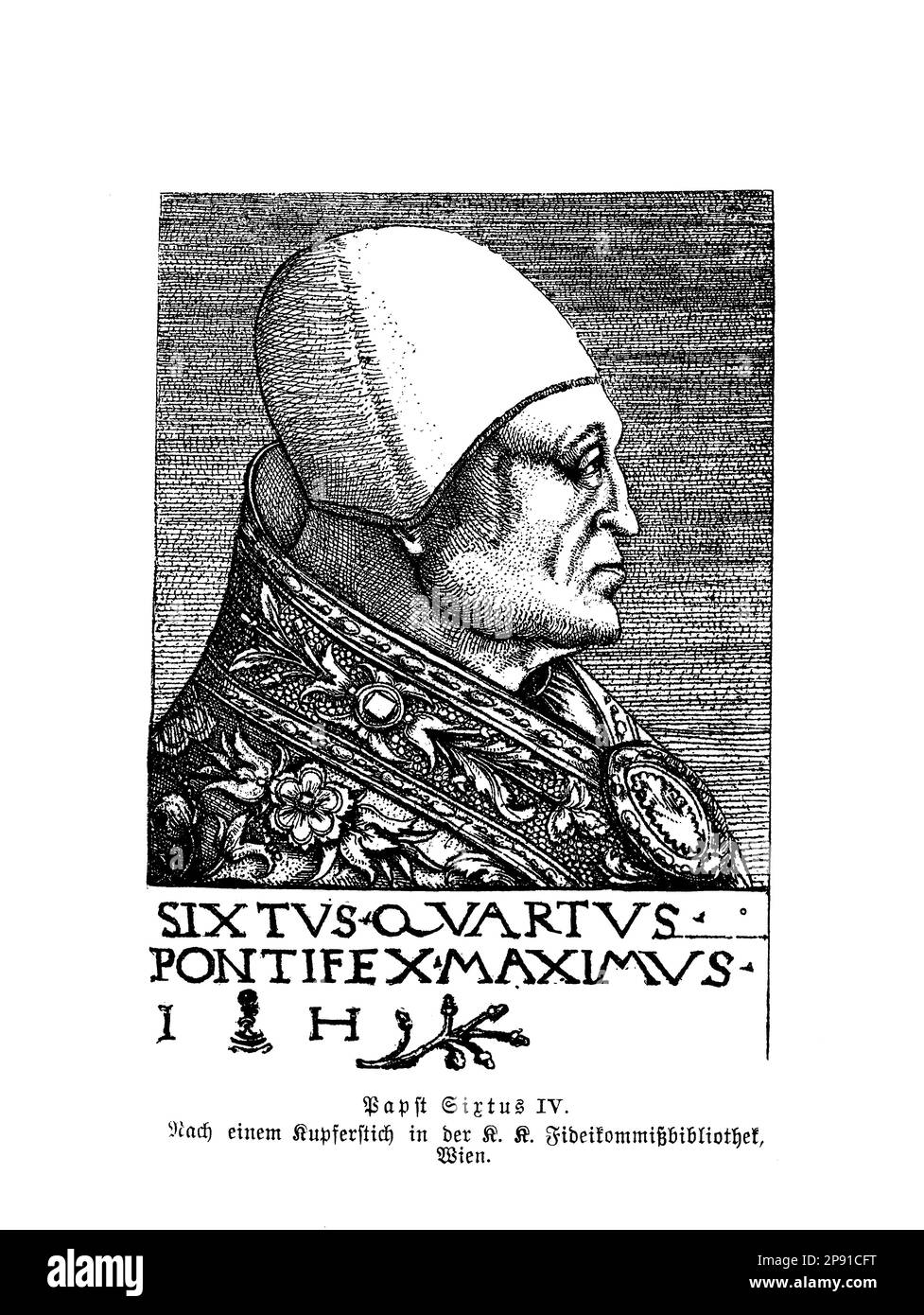 Pope Sixtus IV was the leader of the Catholic Church from 1471 to 1484. He commissioned the Sistine Chapel and was known for his patronage of the arts, but also for his political and military involvement Stock Photo