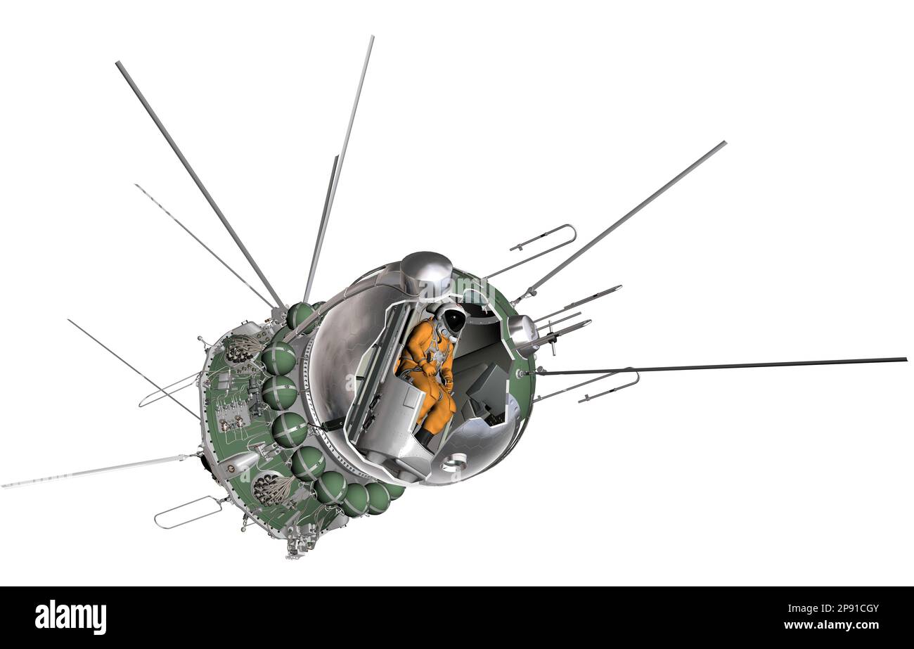 Soviet Spacecraft Vostok1 cutaway isolated on white. 3D illustration