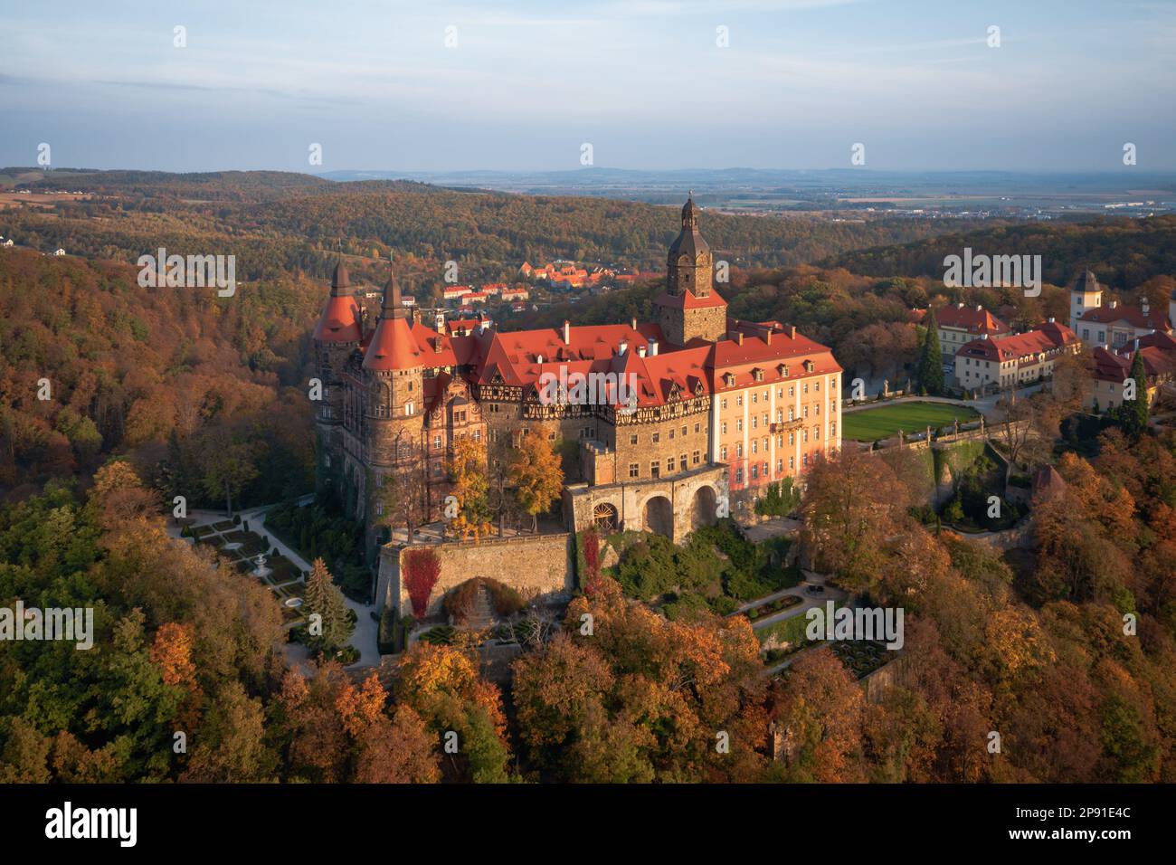 Aerial View Of Ksi Castle Near Wa brzych Poland A Majestic Royal Aerial View Of Ksi Castle Near Wa brzych Poland A Majestic Royal