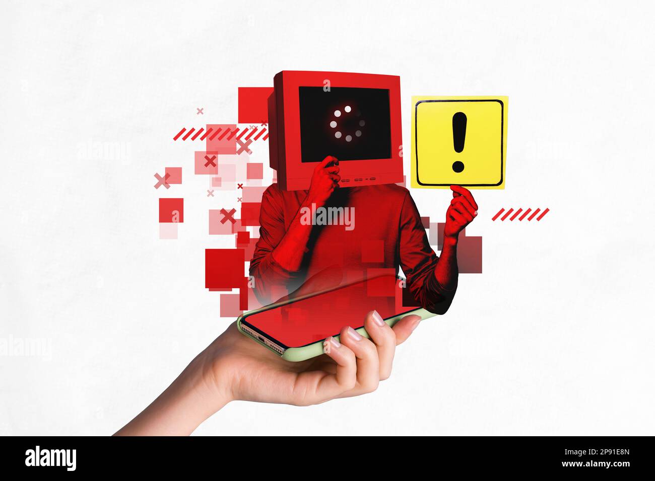 Composite collage photo artwork of headless person innovations concept