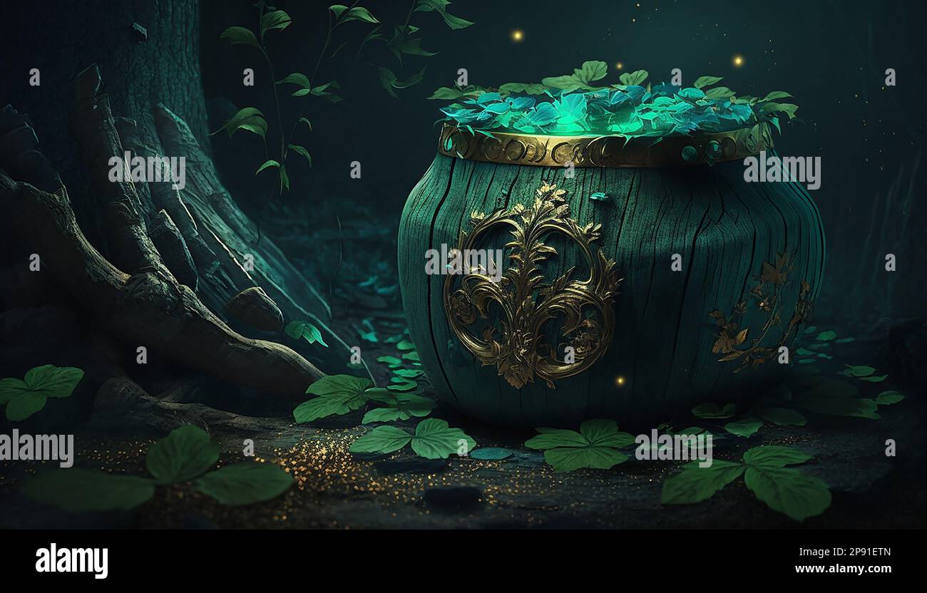 Fantastic illustration for for celebrating St. Patrick's Day. Treasure trove of gold coins 
