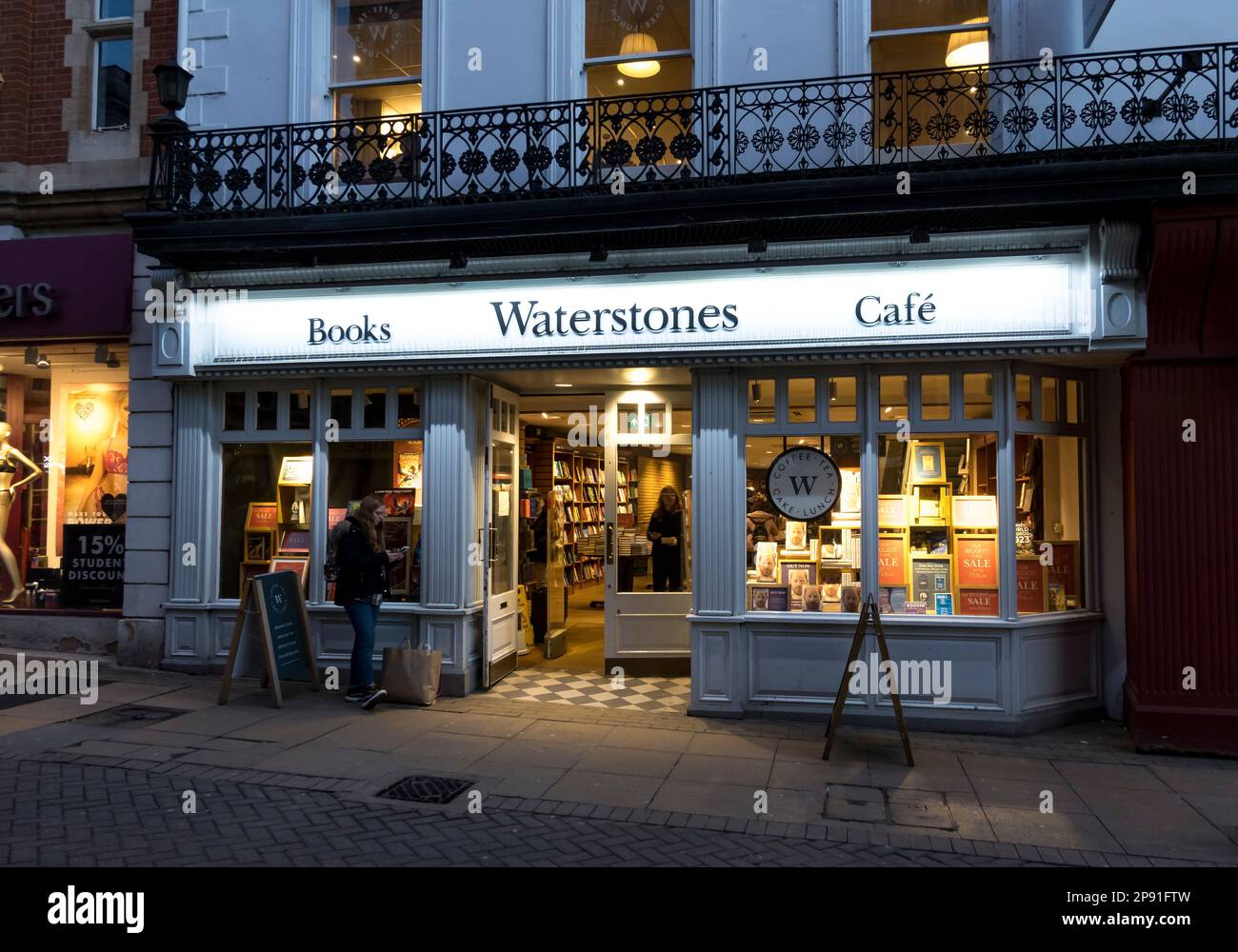 Waterstones book shop and cafe High Street Lincoln city 2023 Stock Photo