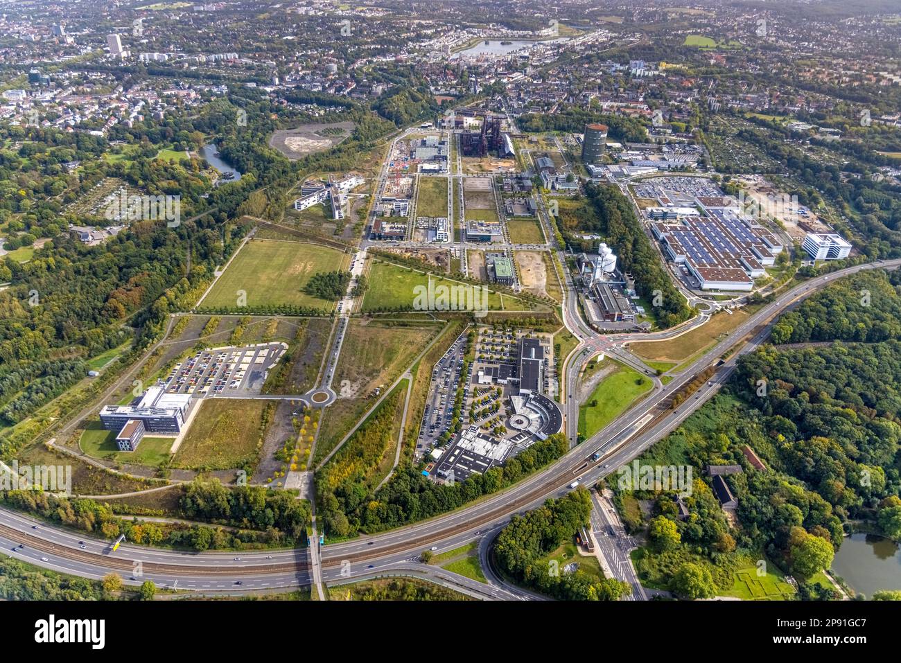 PhoenixWest area and HoeschGasometer with Phoenix Lake in the background as well as Wilo Park