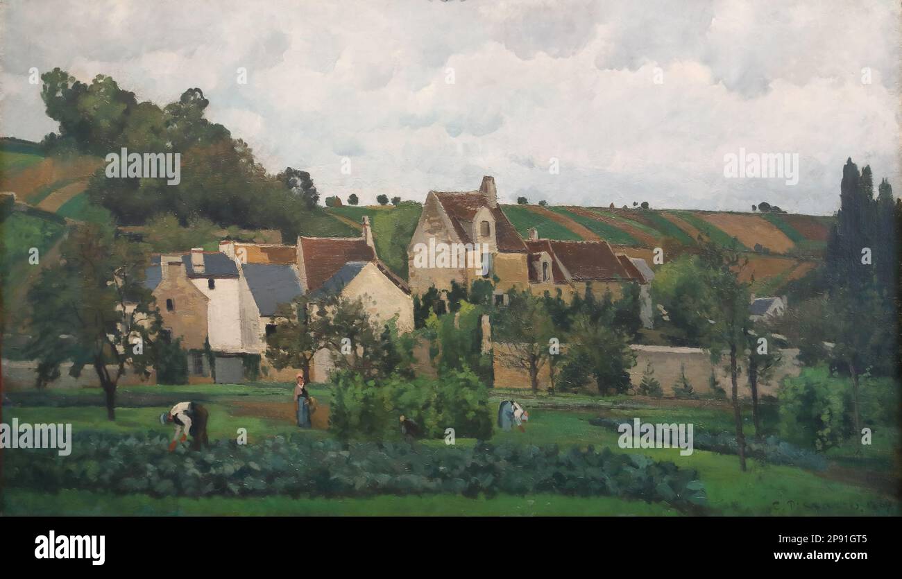 L'Hermitage bei Pontoise (L'Hermitage near Pontoise) by French Impressionist painter Camille Pissarro at the Wallraf-Richartz museum, Cologne, Germany Stock Photo