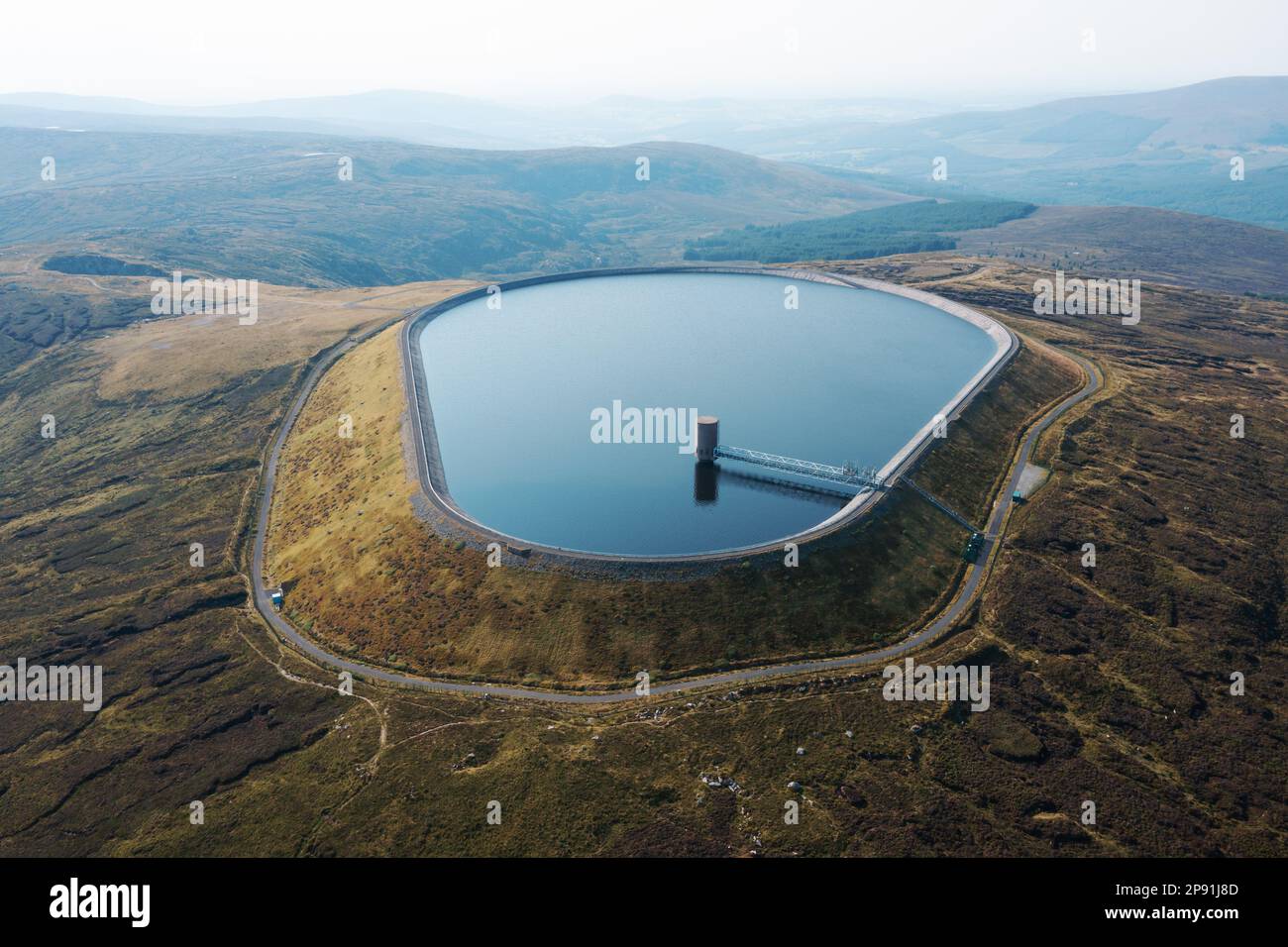 Aerial view of Turlough Hill also known as Tomaneena located in Wicklow Mountains in Ireland