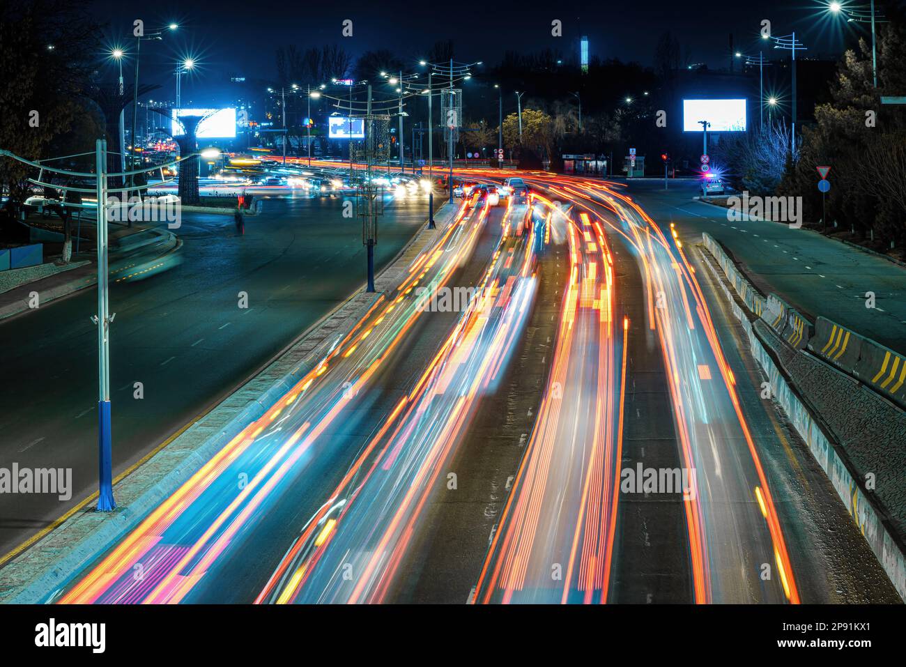 Car traffic light at night city highway Stock Photo Alamy