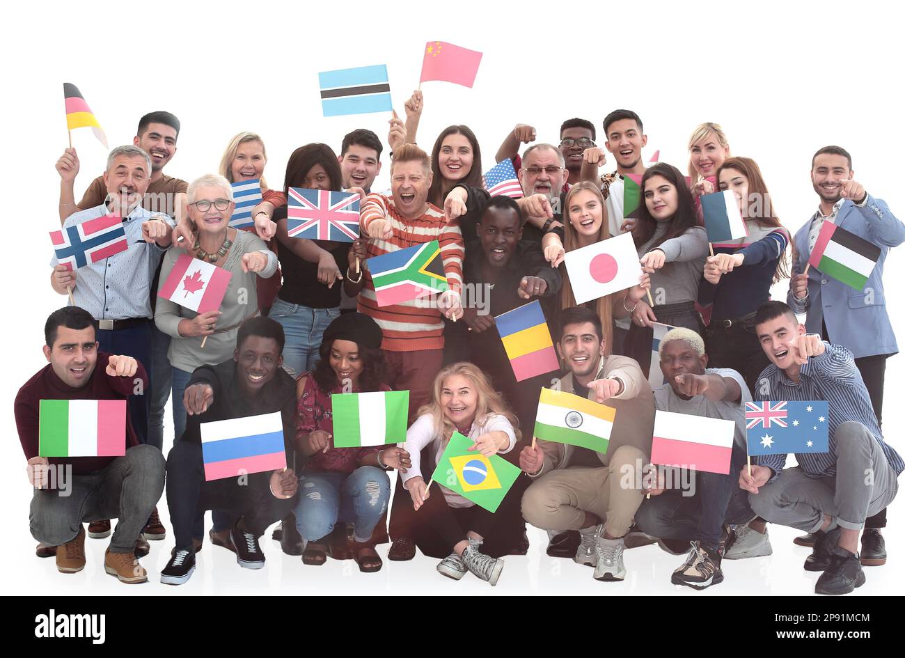 in full growth. a multinational large group of people pointing at you Stock Photo