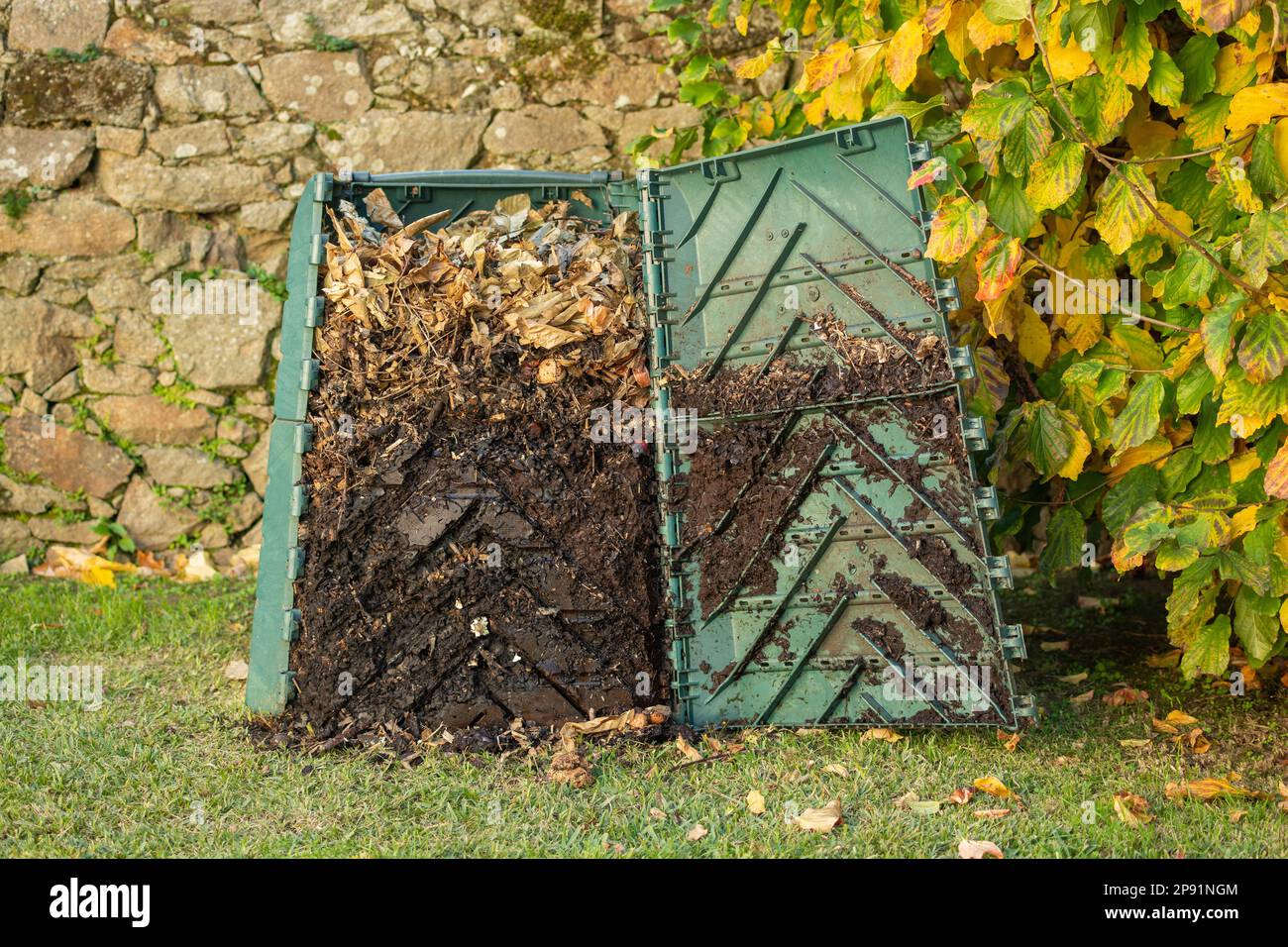 Outdoor compost bin was opened to extract mature compost formed in the